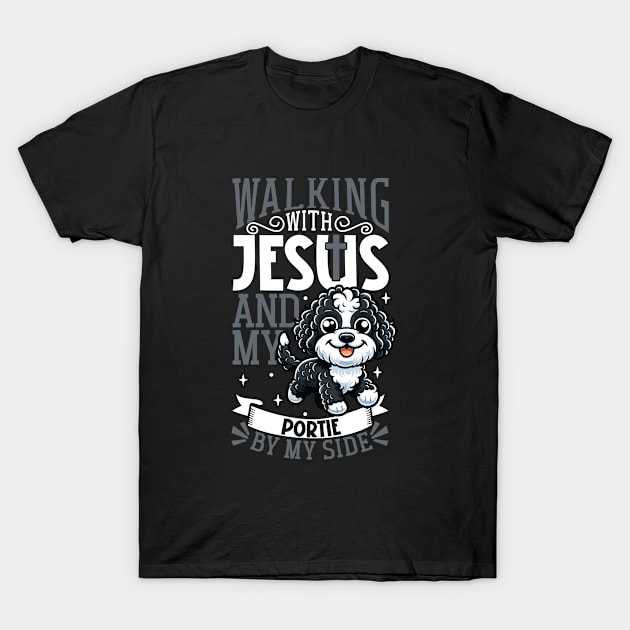 Jesus and dog - Portuguese Water Dog T-Shirt by Modern Medieval Design